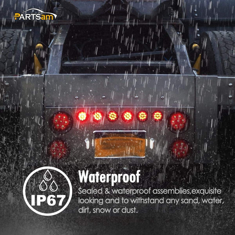 Partsam 5Pcs 2 Inch Round Led Marker Lights 9 Red Diodes Smoked w Reflectors Truck Trailer Rv Flush Mount Waterproof 12V 2 Round Red Led Marker Lights Kits with Grommets and Pigtails