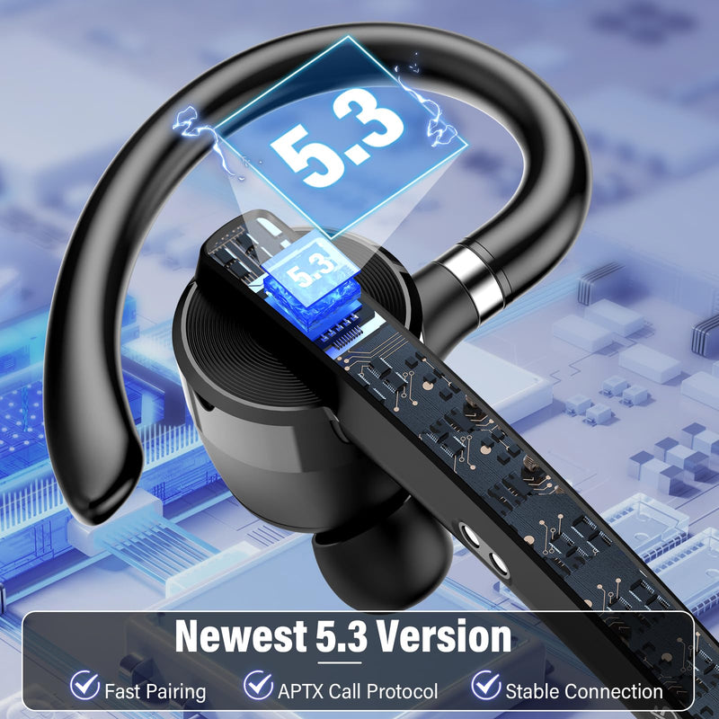 2026 Bluetooth Headset, Wireless Bluetooth 5.3 Earpiece, 90Hrs Single-Ear Headset with APTX HD Audio & Mute Button, Dual Noise Cancelling Mics, Hands Free Headphone for Trucker, Business, Gym, Grey Gray