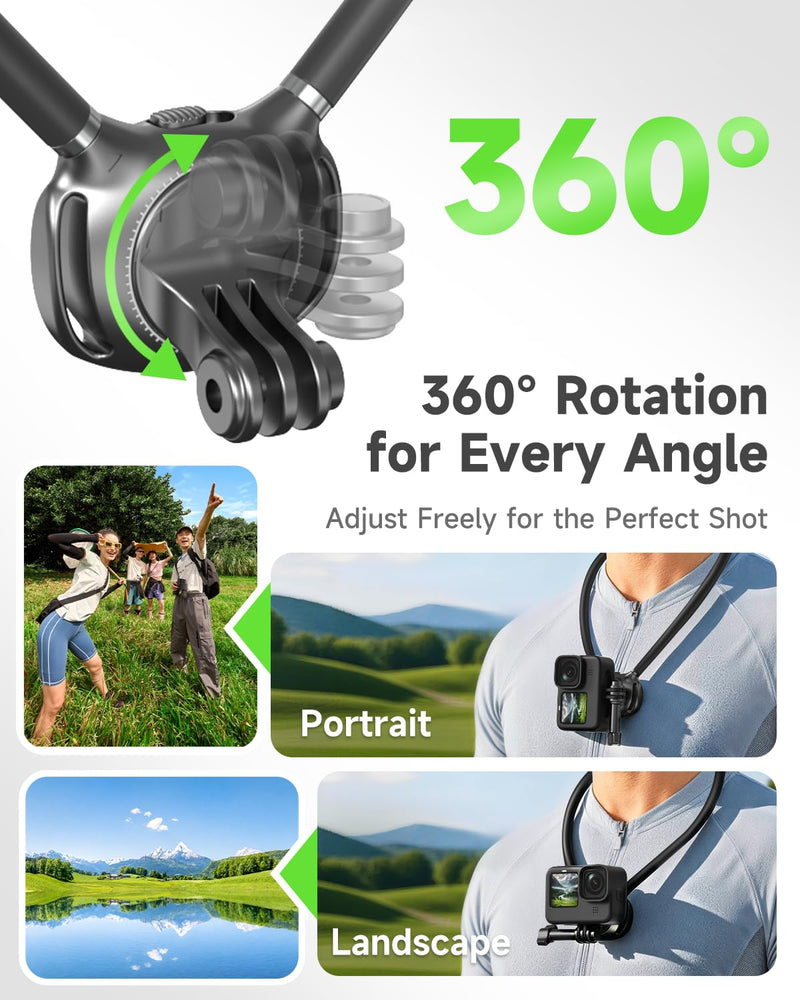 2-in-1 Magnetic&Clip-on Neck Phone Holder,59" Extended Chest Strap | Hands Free POV/Vlog Phone Neck Holder,Magnetic Neck Mount for Phones,iPhone 12-17&Android,Comfortable Recording