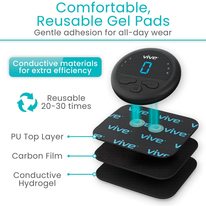 Vive 6 Mode Wireless Tens Unit - Muscle Stimulator for Pain Relief Therapy and Muscle Recovery - Portable, Cordless TENS & EMS Machine with 2 Electrode Pads, LED Display & Adjustable Intensities