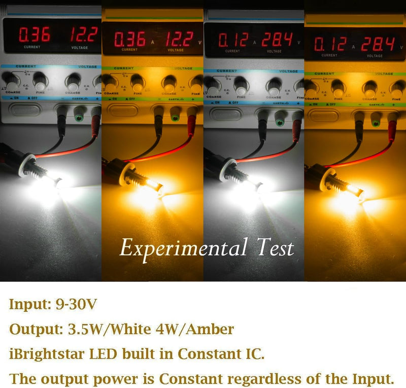 iBrightstar Super Bright 3157 4157 3155 3457 Switchback LED Bulbs with Projector Replacement for Daytime Running Lights/DRL and Turn Signal Lights, White/Amber