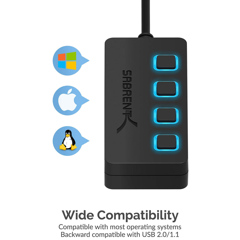 Sabrent USB 3.0 to SATA External Hard Drive Docking Station + 4-Port USB 2.0 Hub with Individual LED lit Power Switches