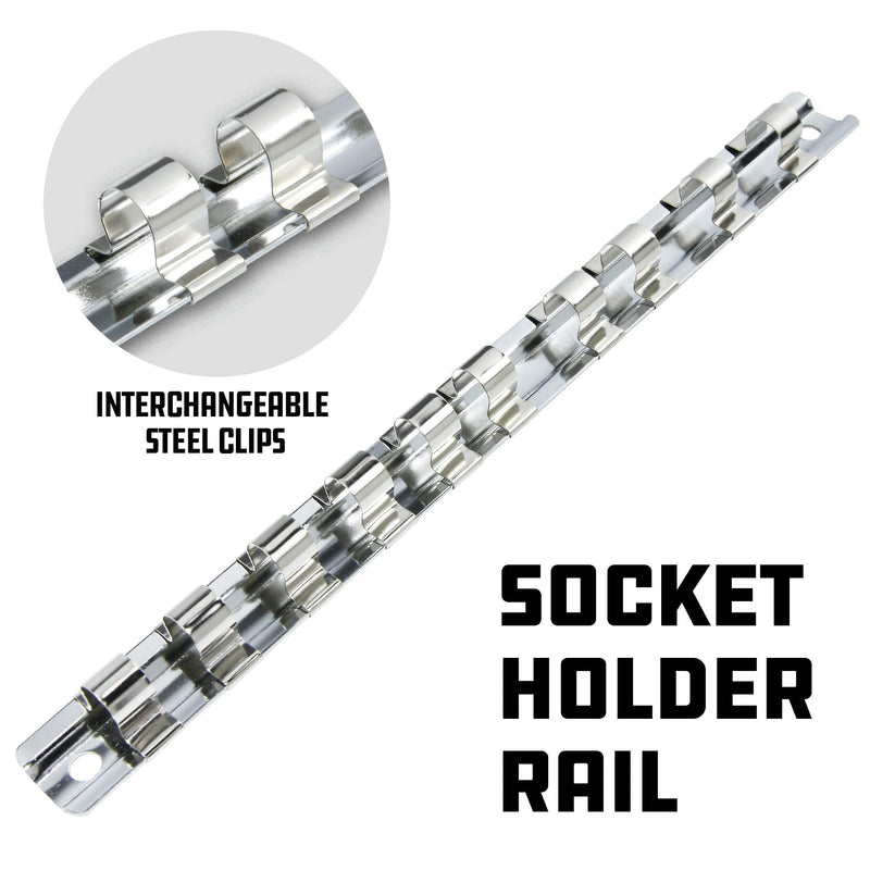 Powerbuilt Universal Joint Socket Set, SAE 7 Piece 3/8-Inch Drive, 6 Point, 360 Degree Rotation 40 Degree Working Angle, Storage Rail - 642163