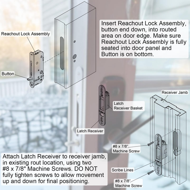 Andersen 2-Panel Sliding Patio Door Lock and Receiver Kit Replacement | Gliding Glass Door Reachout Locks from 1986 to Present