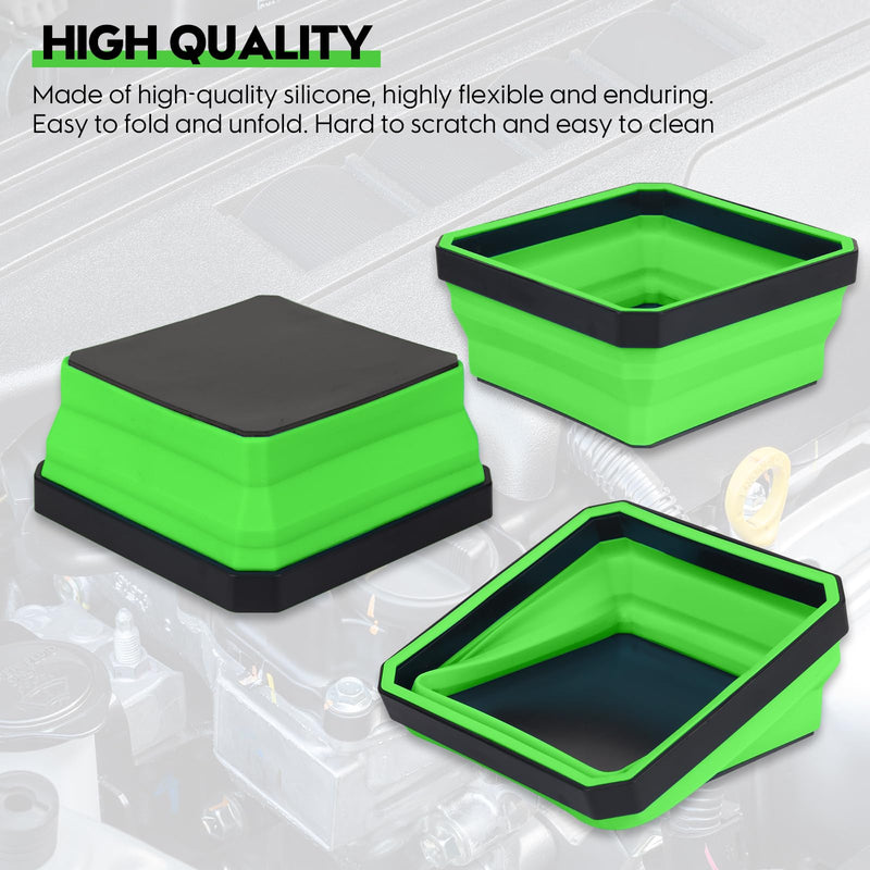 Magnetic Parts Tray 4-Pack – Collapsible Tool Holder for Screws & Bolts | Double-Sided Magnets, 4.5" Bowls, Collapsible, Scratch-Proof, Heat-Resistant, Green, for Workshop, Auto & Home
