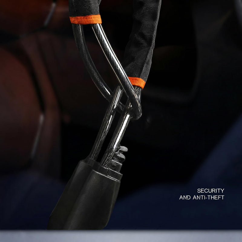 Car Steering Wheel & Seat Belt Lock, Black, 17 Inch | Thickened Braided Steel Wire, 3 Keys Included, Universal Anti-Theft Device, For Car/SUV/Truck/Golf Car