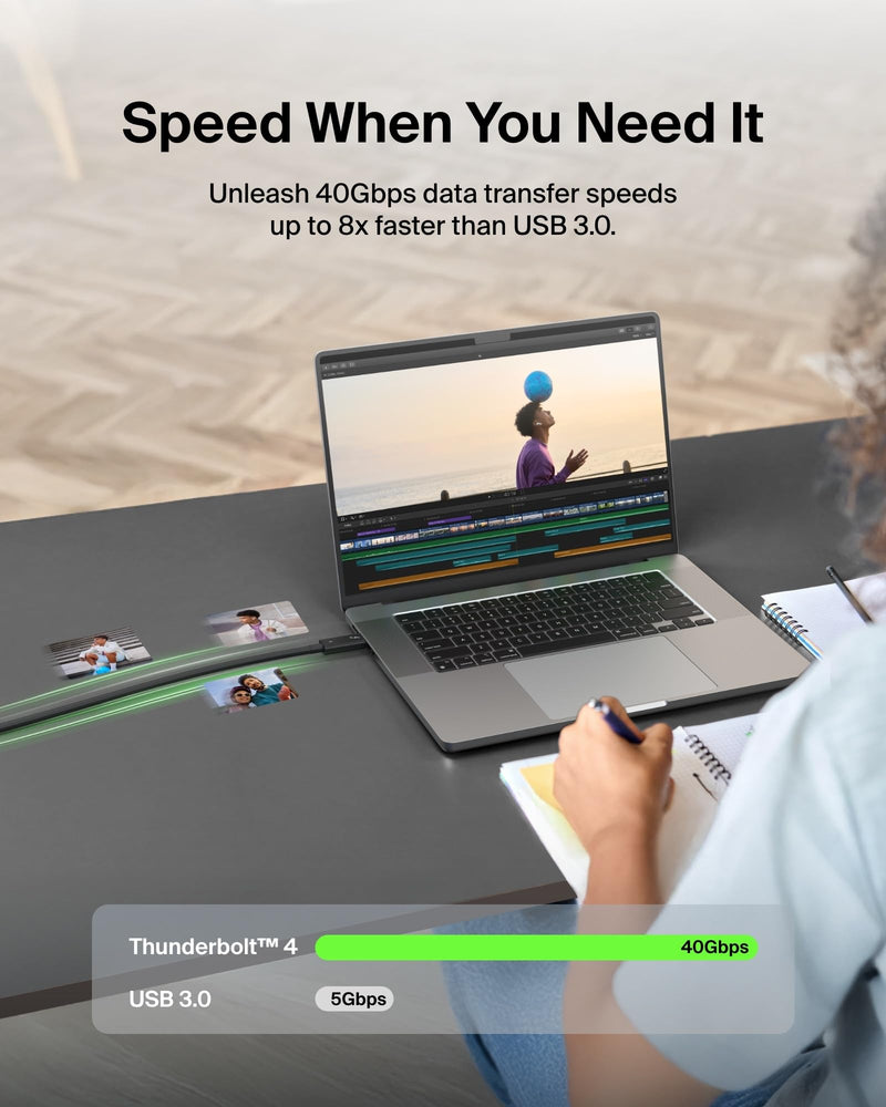 Belkin Thunderbolt 4 Cable (1M, 3.3ft Power Cable), USB-C to USB-C Cable w/ 100W Power Delivery, USB 4 Compliant, Compatible with Thunderbolt 3, MacBook Pro, eCPU & More - Intel Thunderbolt Certified 1M 1M Cable Length