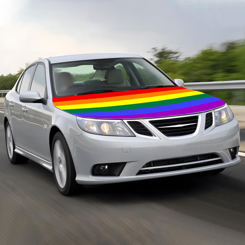Rainbow Hood Cover Flag - 63x51 IN Funny Pride Decorations Hood Cover Flag for LGBTQ Car Decorations, Car Bonnet Banner with 2 Pack Adjustable Triangular Fasteners