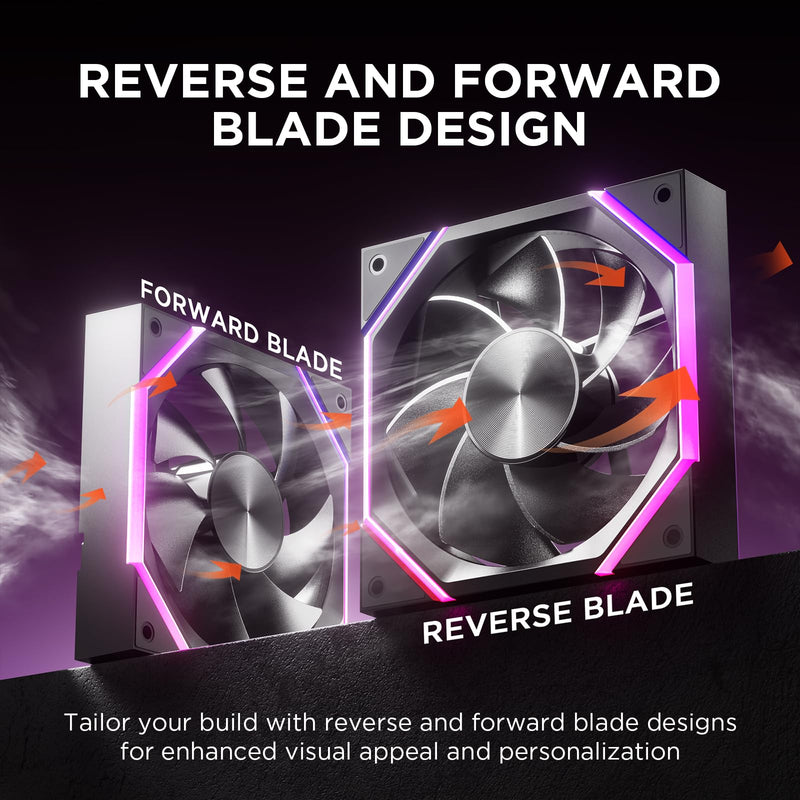 Asiahorse Nyota 120mm Case Fan with Efficient Cooling, ARGB Fan Lighting, 800-1800RPM Speed Control, and Whisper-Quiet Operation Under 29 dB, Unique Design for PC 120mm-3Pack Black-Reverse Blade