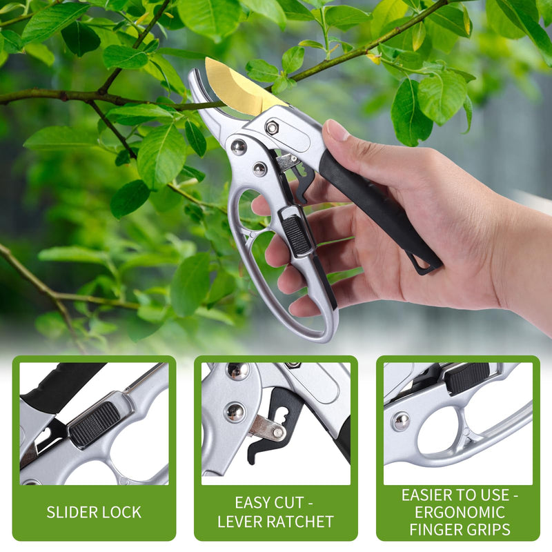 Ultra Sharp Germany Titanium Steel Pruning Shears - Cuts 3X Easier, Weak Hand Arthritis Snips, Rust-Resistant, Effortlessly 1-Inch Cut Capacity Garden Scissors, Ergonomic Handle Titanium -Black