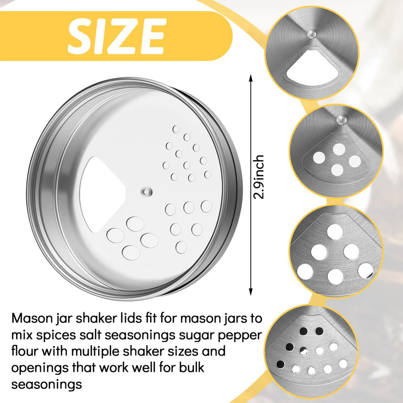 12 Pack Adjustable Spice Shaker Lids for Regular Mouth Mason Jars Stainless Steel Mason Jar Seasonings Dispenser Lids with Shaker and Pour Options for Salt Sugar Flour Seasonings (2.76 Inch) 12 2.76 Inch