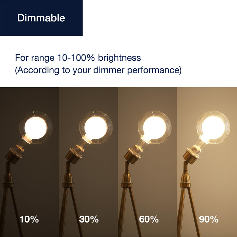 FLSNT 2 Pack G125(G40) Decorative Dimmable Globe LED Bulbs, 2700K Soft White, 7W(40W Equivalent), 400LM, E26 Medium Base, CRI90, Oversized Edison Bulb for Bathroom, Bedroom, Living Room
