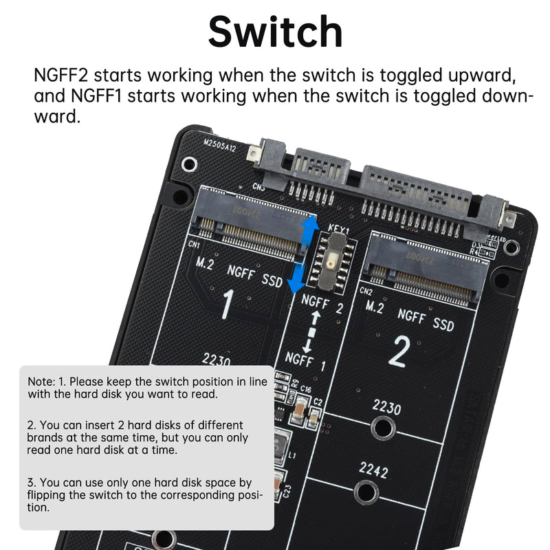 ELUTENG M.2 SATA (NGFF) to SATA 3.0 Adapter Card (Not Support NVME/M.2 PCIE) Dual NGFF B Key/B&M Key M.2 NGFF SDD to 2.5" SATA III Converter Adapter Support 2230 2242 2260 2280 SSDs
