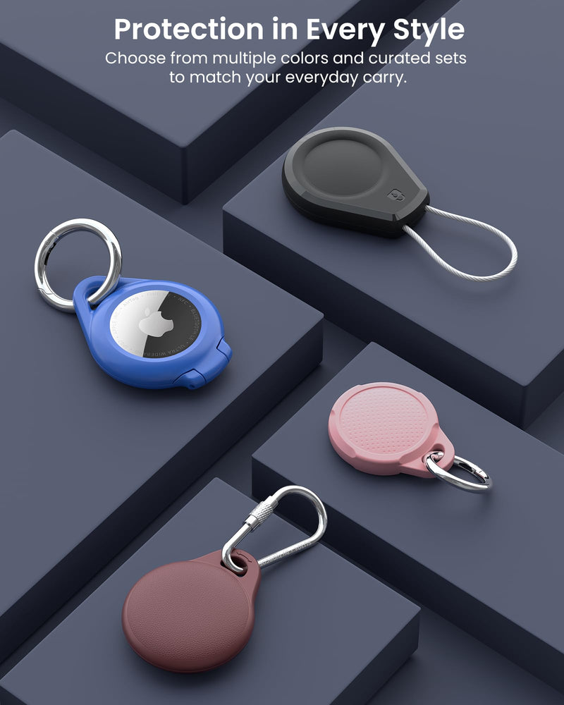 AirTag Holder for Apple AirTag 2nd & 1st Gen, 4 Pack Airtag Keychain Case | Airtag Holder Anti-Lost, Waterproof & Shockproof& Anti-Scratch Air Tag Case, for Kids, Pets, Keys, Luggage, Backpacks Black/Navy Blue/Wine Red/Gray