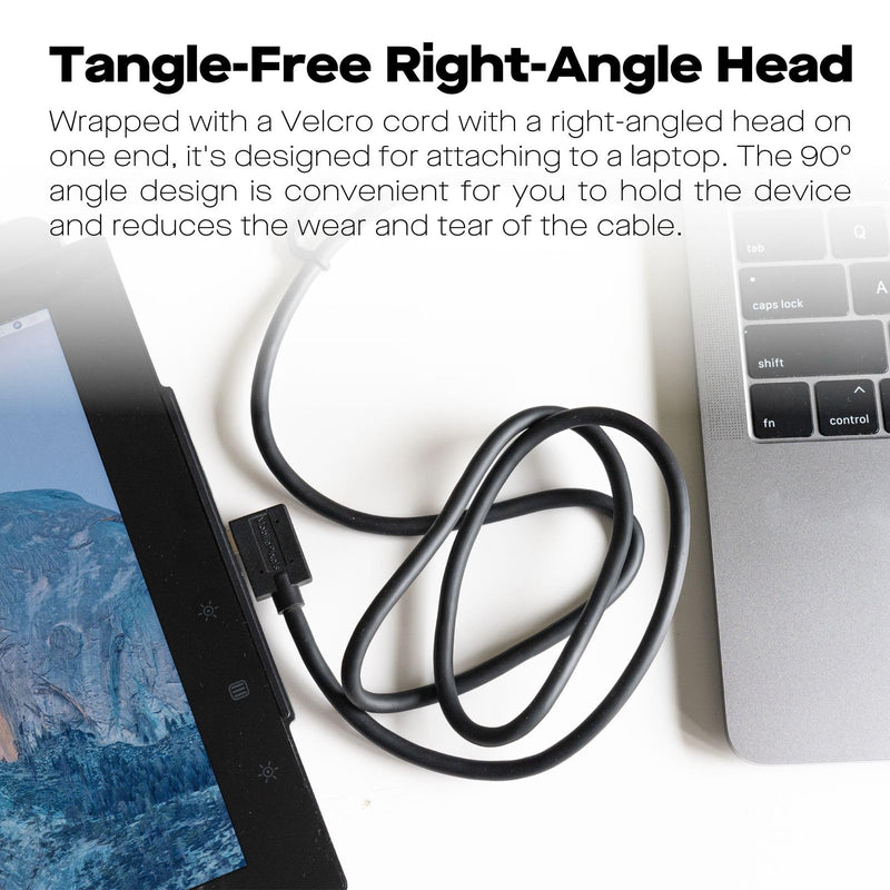 MP Mobile Pixels 2-in-1 Cable, Laptop Monitor Cable, Right Angle USB A/C Cables, 3A/5.0 Gbps Durable, Flexible, Tangle-Resistant Braided Nylon Cord (3ft, Black)