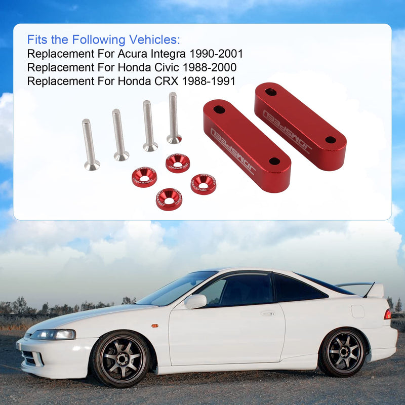 JDMSPEED Anodized Red JDMSPEED Hood Spacer Hood Riser 3/4" Replacement For Honda Civic CRX Del Sol Acura Integra