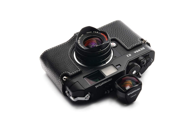 Voigtlander Bessa R2 Case, BolinUS Handmade Genuine Real Leather Half Camera Case Bag Cover for Voigtlander BESSA R4M R4A R3M R3A R2S R2C R2A R2M R2 T Camera with Hand Strap (Black) Black