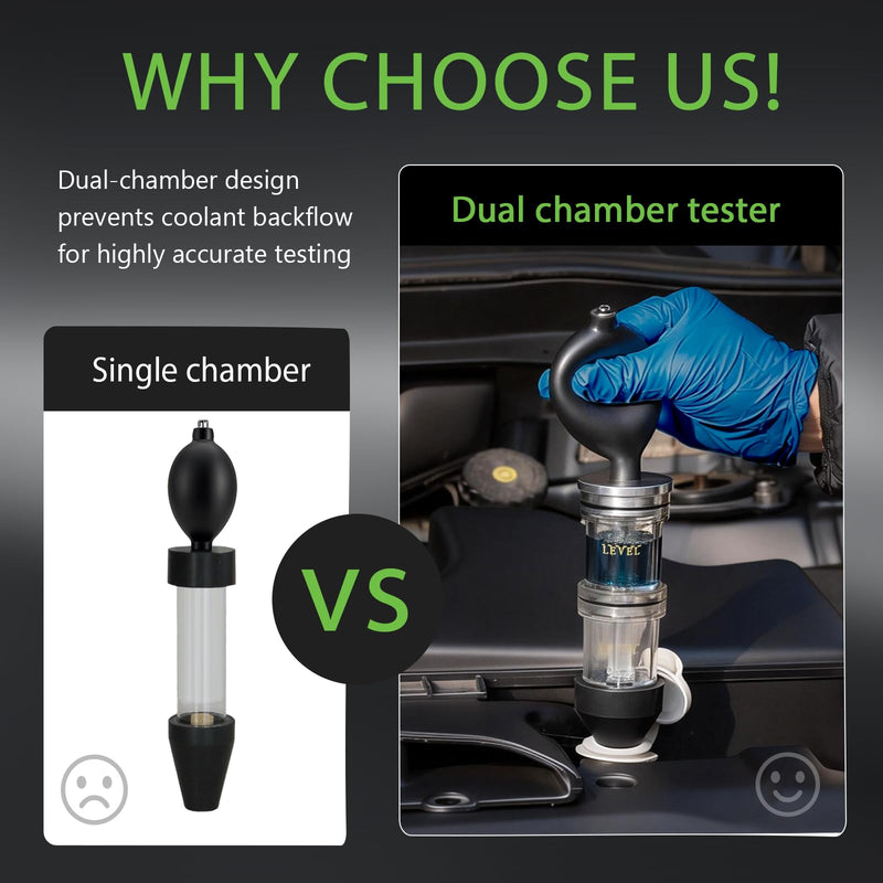 Dual-Chamber Head Gasket Tester Kit,Accurately and Quickly Detects Leaks in Head Gasket,Combustion Leak Tester—Compatible with Most Gasoline/Diesel Vehicles Models,Saves Time and Repair Costs