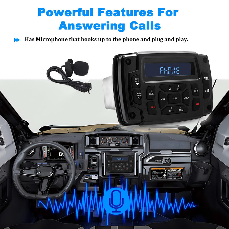 Geloo Marine Radio Receiver Waterproof Boat Stereo Radio System with AUX-in Subwoofer Pre-Amp EQ, AM/FM Radio Receiver Digital Media MP3 Player USB Input for Motorcycle Boat Golf Cart Truck
