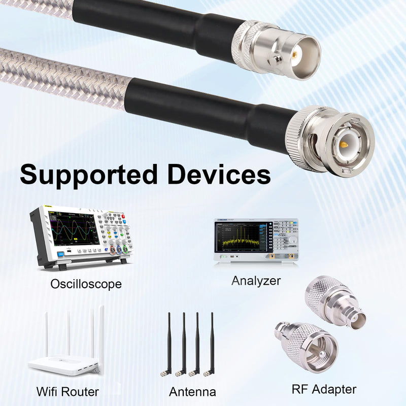 RG8X BNC Male to BNC Female Coax Cable 30FT, 50 ohm Ultra Low Loss RG8X Coaxial Cable Stranded Core for Antenna, RF Radio, Modem, Oscilloscope, Spectrum, Analyzer, Signal Generator