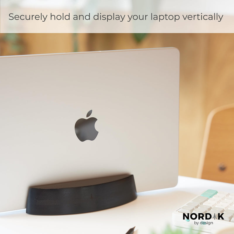 Nordik Vertical Laptop Stand - Black - Premium Laptop Dock and Holder for Home Office, Software Engineers - Space Saving Desk Dock for Mac Users and Laptop Users - Stable Non-Slip Wood Stand Midnight