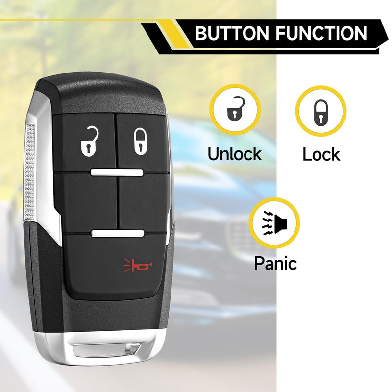 Smart Key Fob Replacement Fits for Dodge Ram 2500 3500 4500 5500 2019 2020 2021 2022 2023 2024 Smart Proximity Car Keyless Entry Control Remote GQ4-76T 433Mhz 3BT