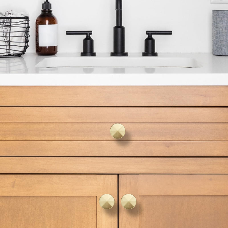 JOY DECOR TBrushed Nickel Cabinet Knobs Drawer Knobs, 1-3/16 Inch, 10 Pack | Sunburst Top Drawer Pull, Solid Metal Feel, Modern Hardware, For Kitchen Cabinets, Bathroom Vanities, Dressers Brushed Brass
