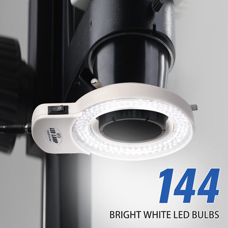 Annhua Microscope Light Source 144 LED Non-Flashing Microscope Ring Light with Adjustable Illuminator and Protective Cover for Microscopes, Camera and Mini Lathe - White