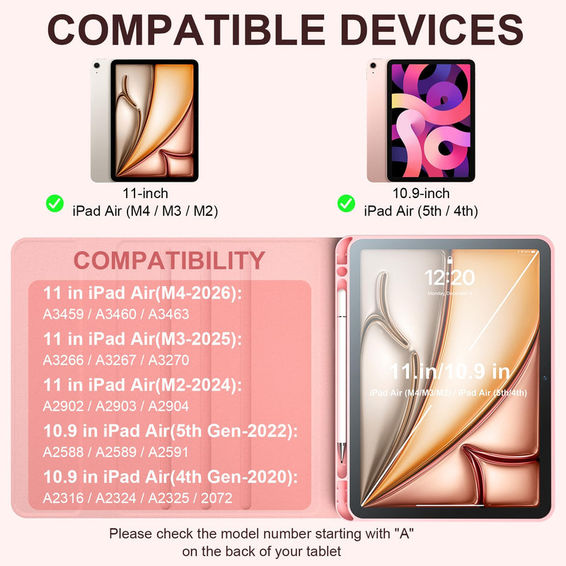 Keyboard Case Compatible with iPad Air 11-inch/Air 5th 4th Generation, Backlit Detachable Folio Keyboard Cover with Pencil Holder, Free Stylus Pen & Mouse for Air 11" M4/M3/M2, Air 5/Air 4 (Pink) Pink