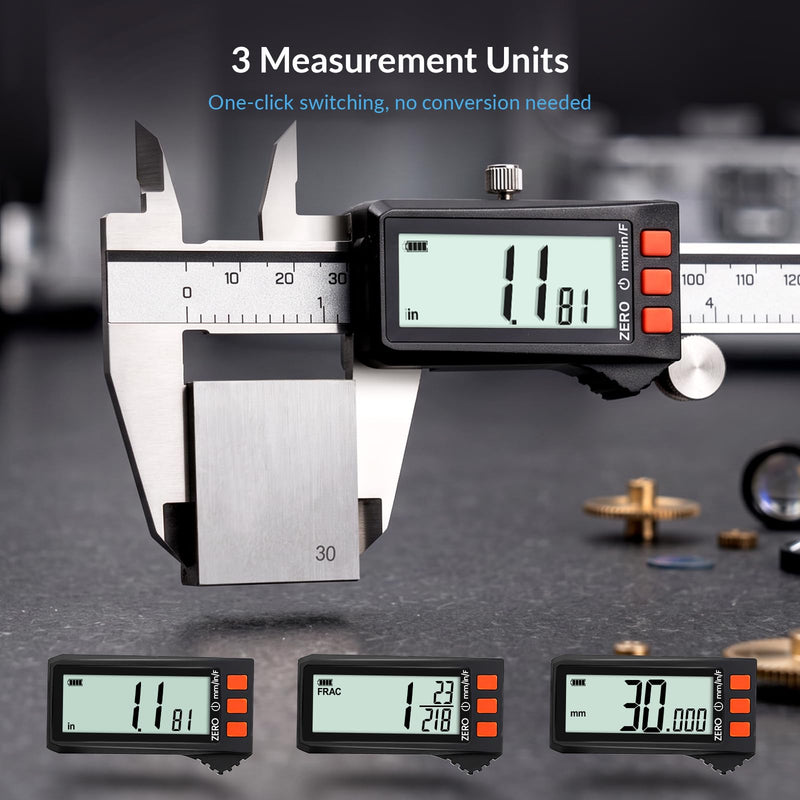 HARDELL Digital Caliper, Rechargeable Calipers with Battery Display, Auto-Off Caliper Large LCD Screen, 6 inch Micrometer, Inch/MM/Fraction for DIY/Household/Jewelers