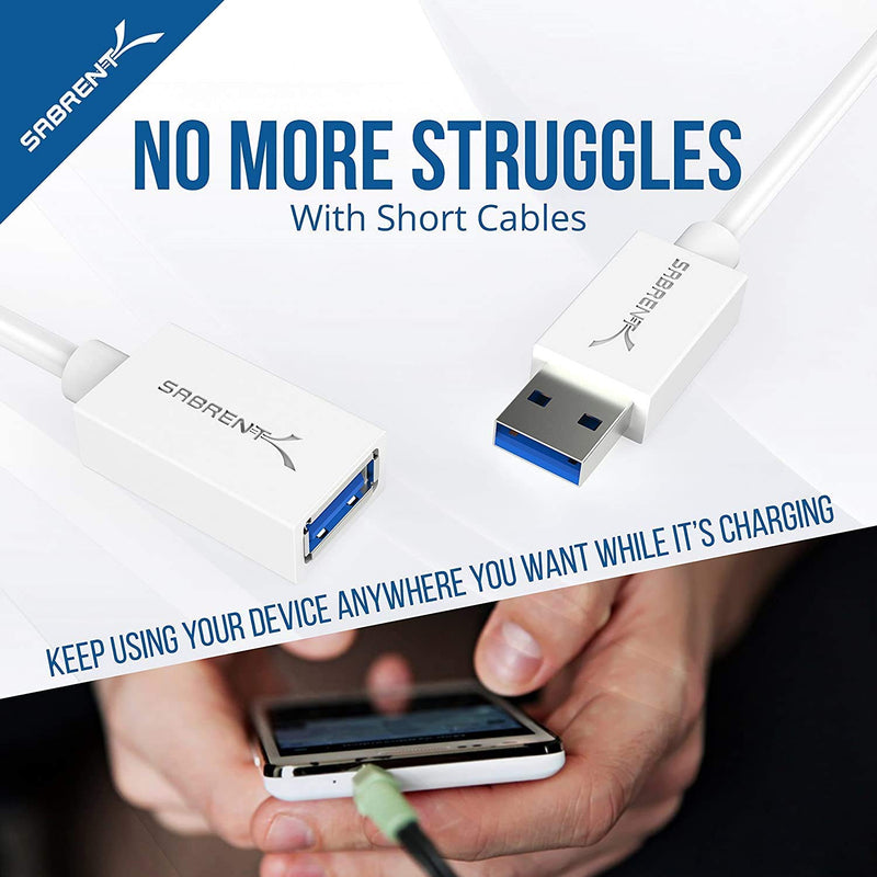 Sabrent Premium 3-Port Aluminum Mini USB 3.0 Hub + 22AWG 6 Feet USB 3.0 Extension Cable