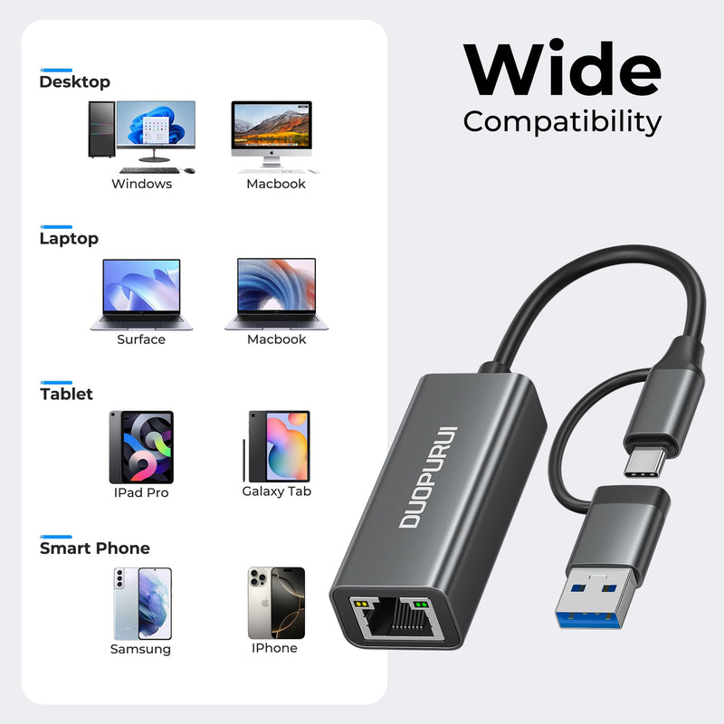 USB to Ethernet Adapter,USB C to RJ45 1 Gigabit LAN Network Adapter,Aluminum Case,Ethernet Adapter for Laptop,MacBook Pro/Air,Surface Pro,iPad,XPS,Windows 11/10/8/7,MAC OS