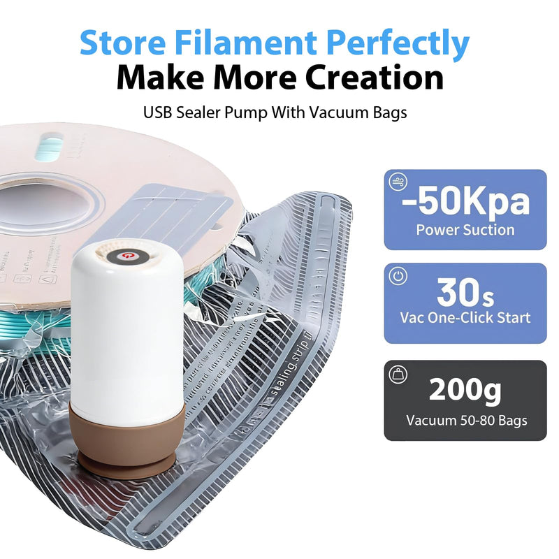 AONEGOLD 30pcs 3D Printer Filament Storage Bags Vacuum Storage Bags Kit 3D Printer Accessories with 30 Desiccants, Auto Pump, 6 Sealing Clips, Dust Proof, Humidity Resistant (12.6 * 13.38 in)