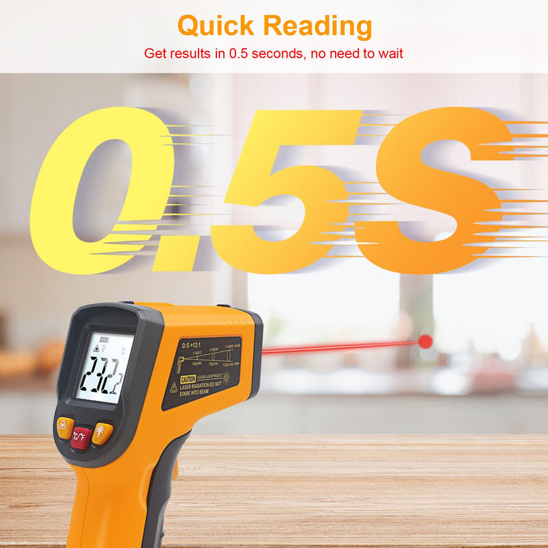 Ketotek Digital Infrared Thermometer Temperature Gun -58°F to 1112 °F(-50°C to 600°C) Handheld Non Contact IR Laser Thermometer KT600Y for Cooking Meat Refrigerator Pool Pizza Oven BBQ Food Orange