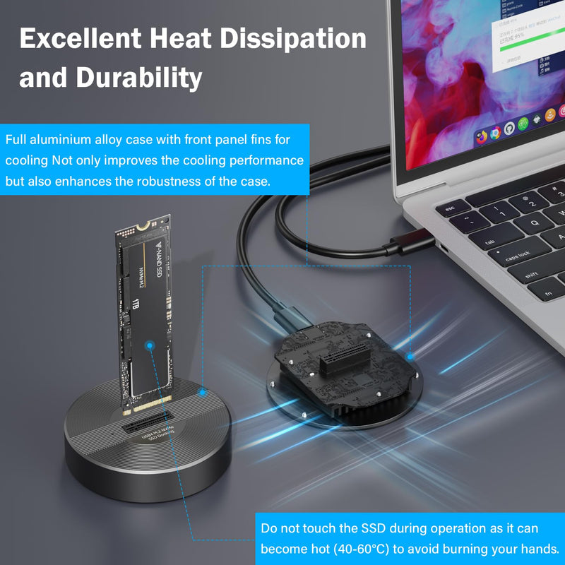 40Gbps USB 4 M.2 NVMe SSD to USB C Docking Station, M.2 SSD to USB C Reader Adapter for M.2 M Key, B+M Key PCIE NVMe SSD Dock, Size for 22110 2280 2260 2242 2230 Enclosure - Aluminum Alloy Pilot C50D-R
