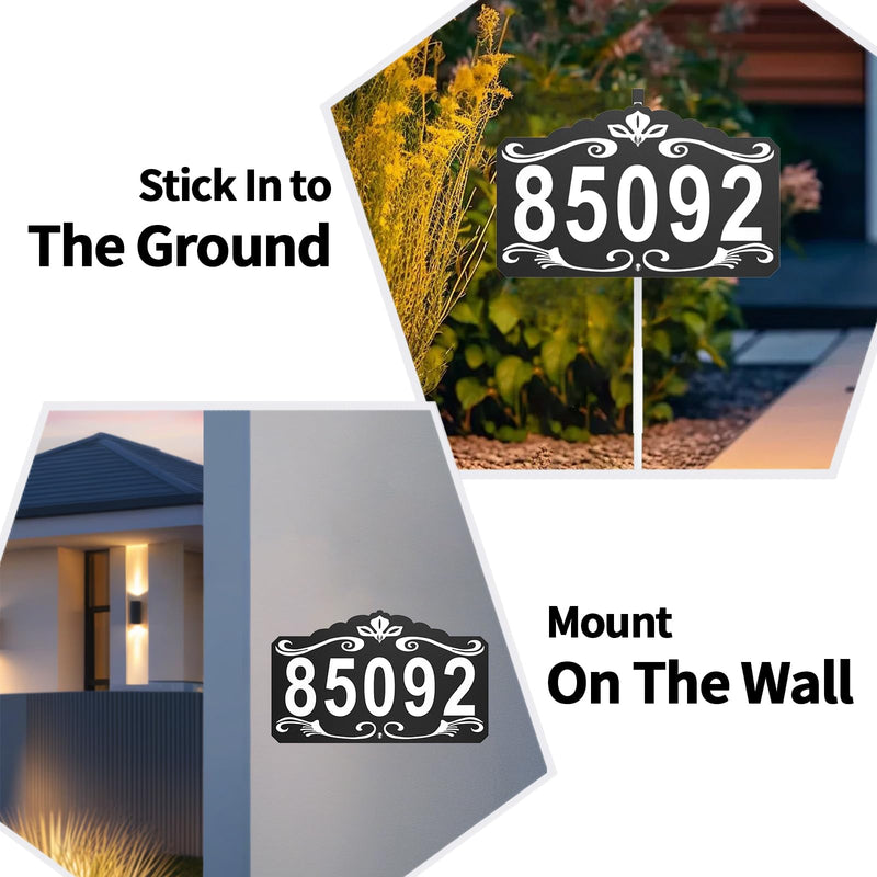 Metal Address House Number Sign for Outside, 28 x 13 Inch Address Plaque with Stake Waterproof and Rustproof for Yard Mailbox business Driveway Street Black(Ground Mount)