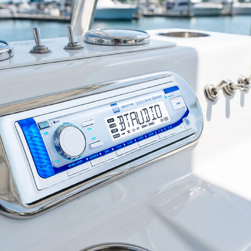 Dual Electronics MXD140 Marine Stereo with Built-in Bluetooth | Single DIN 8-Character Sunlight-Readable LCD Display | Weatherproof | AM/FM Stereo Receiver | USB Port with 2.1 A Charging | White Marine Radio