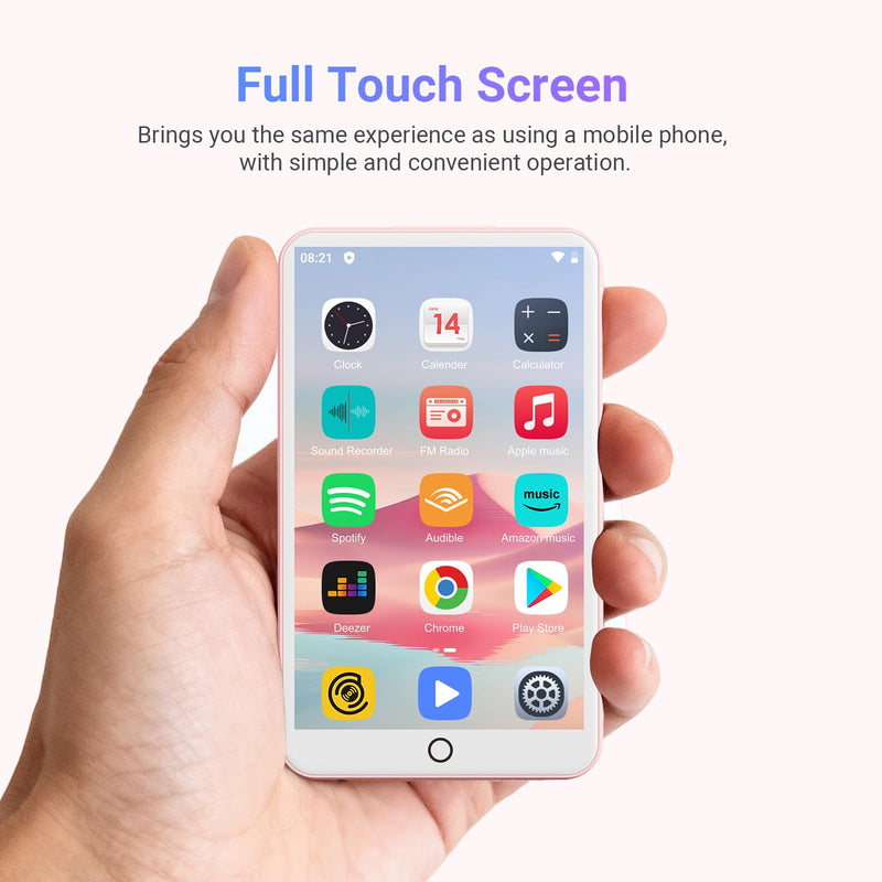 80GB MP3 Player with Bluetooth and WiFi, Oilsky 4.0" IPS Touch Screen MP3 Player with Speaker, Music Player with Spotify, Audible, Amazon Music, MP4 Android Music Player Up to 512GB Pink