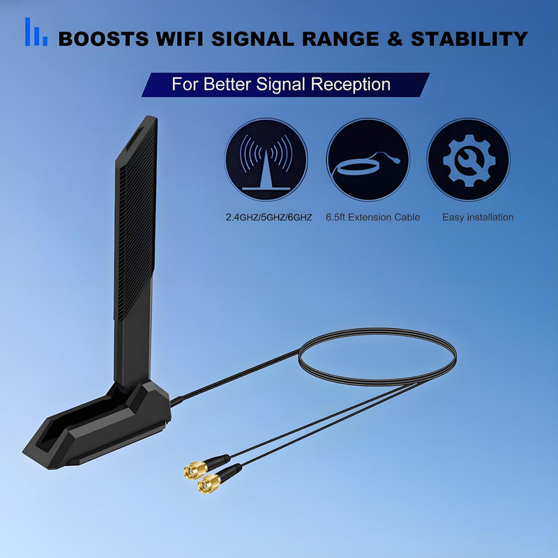 External WiFi 6 6E Tri-Band Antenna 6GHz 5.8GHz 2.4GHz Magnetic Base Replacement Antenna for PC Desktop Computer Asus Rog Strix Gigabyte Aorus Gaming WiFi Motherboard Card, Slinkdsco Wifi 6E Antenna
