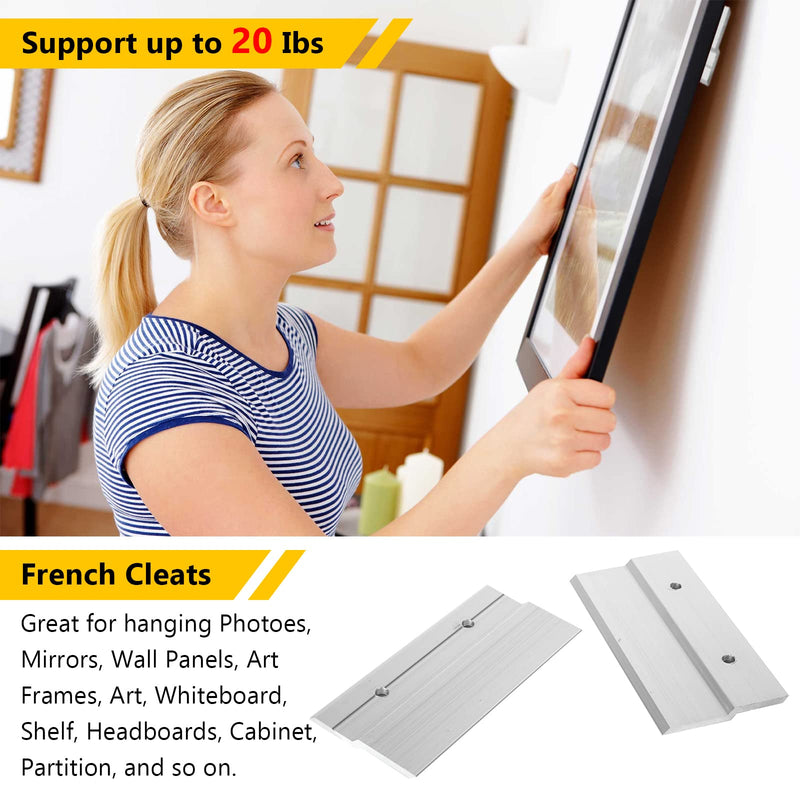 16PCS 4 Inch Interlocking French Cleat Hanger, Aluminum Headboard Wall Mounting Brackets Hardware Kit Heavy Duty Picture Hanger for Hanging Picture Ledges Mirrors