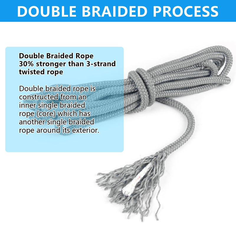Dock Lines 1/2" x 20ft 25ft, Double Braided Marine Mooring Ropes, Boat Ropes for Docking with 12'' Eyelet Premium Dock Lines for Boats 1/2" x 20' Grey (2 Pk)