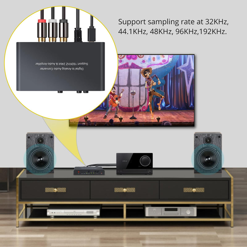 PROZOR 192KHz Digital to Analog Audio Converter Digital Toslink Coaxial SPDIF Optical Input RCA 3.5mm Output Converter with Volume Adjustable Remote Control 192kHz DAC One Input with IR Control