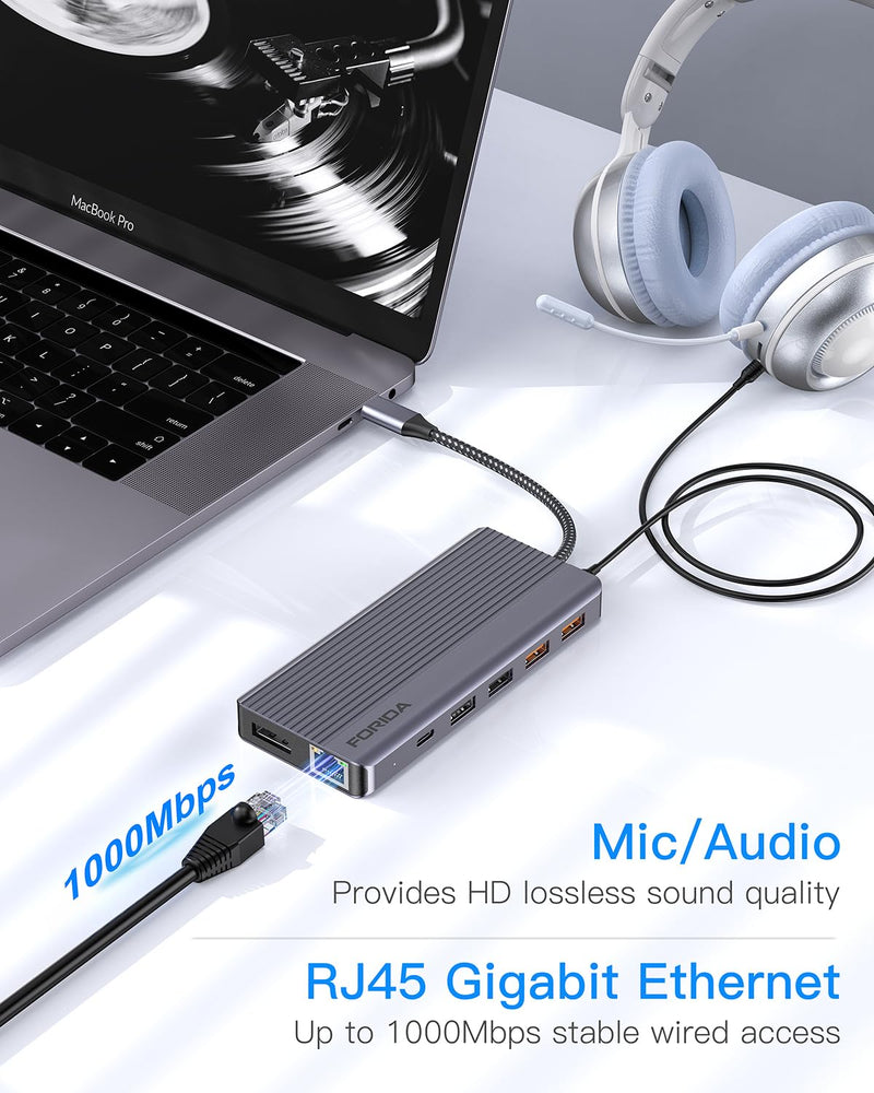 Docking Station Triple Monitors, 13 in 1 USB C Dock with Dual 4k@60HZ HDMI, DisplayPort,100W PD, 3 USB 3.2 Ports, Ethernet, SD TF Card Reader, Audio, USB C Data Port for MacBook/Dell/HP/Lenovo Laptop