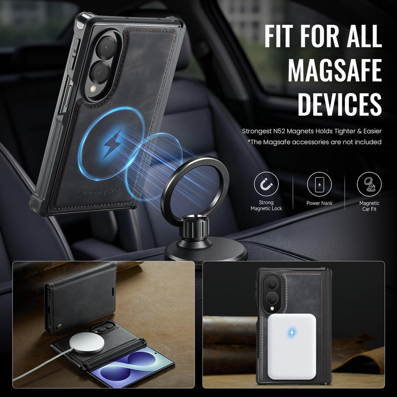 for Samsung Galaxy Z Fold 8 2in1 Detachable Wallet Case, Black | Compatible with Magsafe, Magnetic, RFID Blocking Card Holder, Kickstand, Wireless Charging, Shockproof, PU Leather Flip Cover