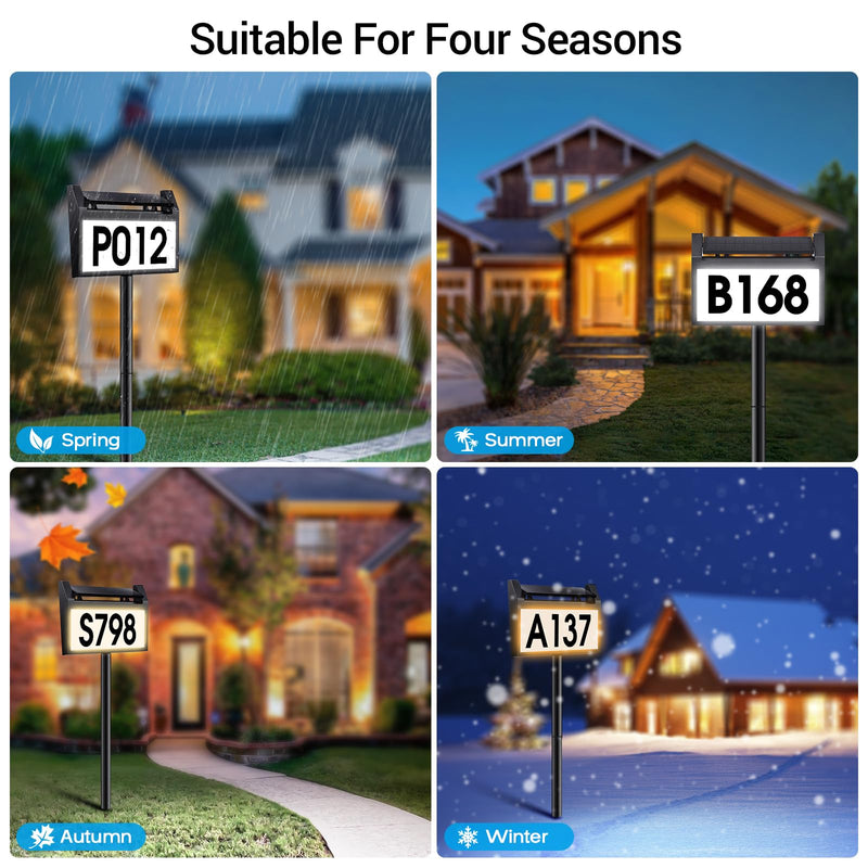 Solar House Number Sign, deerdance LED Illuminated Outdoor Address Plaque with Smart Control, 3-Color in 1 Waterproof Solar Powered House Number Light with Stakes for Outside Home, Yard, Street, House address sign-1 1 PC