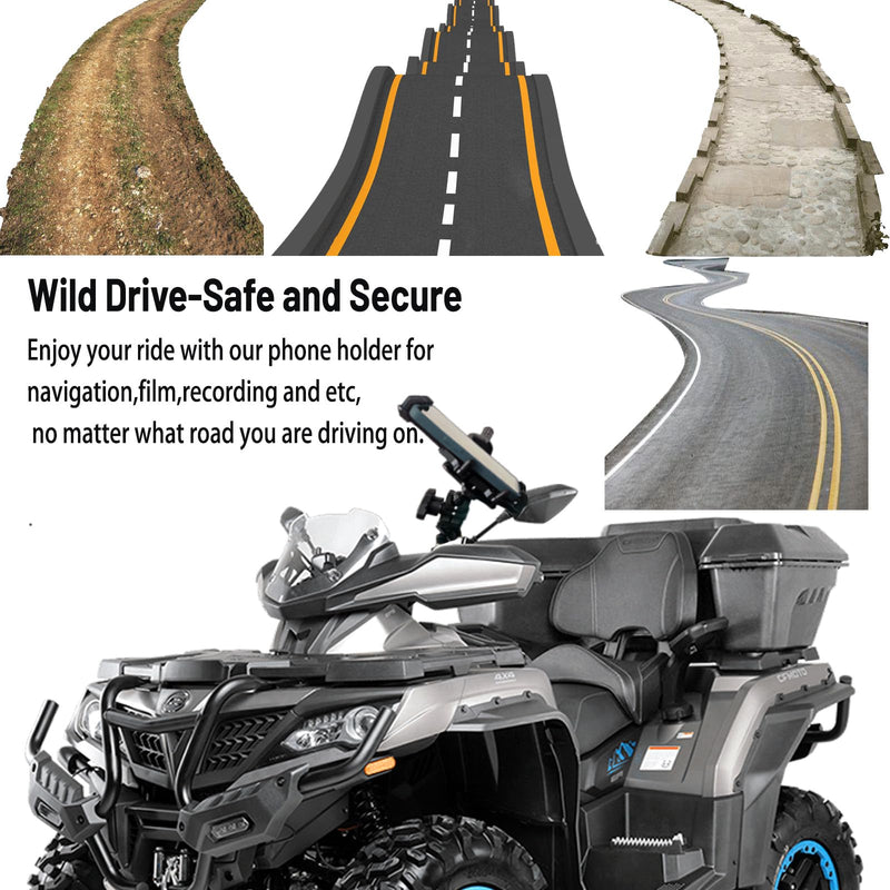 QYMOTO ATV Phone Holder,4 Wheeler Anti Vibration Heavy Duty Handlebar Mount 360 Cellphone Holder Clamp Compatiable with CFMOTO Cforce,Polaris Sportsman,Can am Outlander,Motorcycle,Scooter