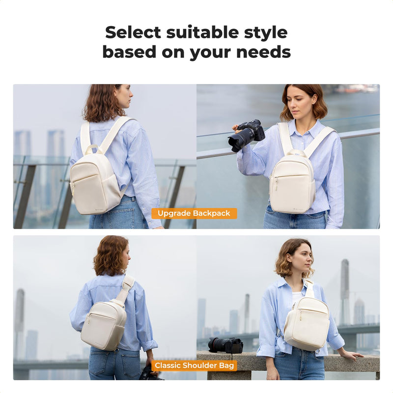 K&F CONCEPT Camera Backpack, Lightweight Compact Camera Bag 5L | Water-Resistant, Dividers, 9.7in Tablet Compartment, Quick Access, Street & Urban, Men & Women, for Canon/Nikon/Sony, Beige Beige-02 Backpack-5L