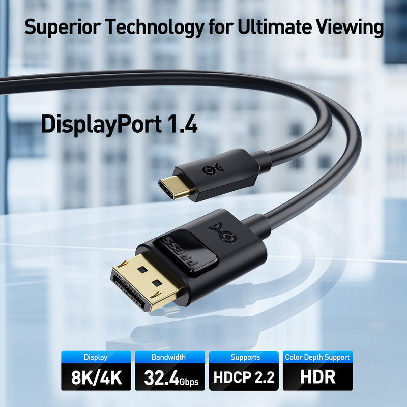 Cable Matters 2-Pack Unidirectional USB C to DisplayPort 1.4 Cable - 6ft, Support 8K@60Hz / 4K@240Hz, Thunderbolt 4 to DisplayPort Cable, Display Port to USB C, Black - Not for Portable USBC Monitor 6 ft