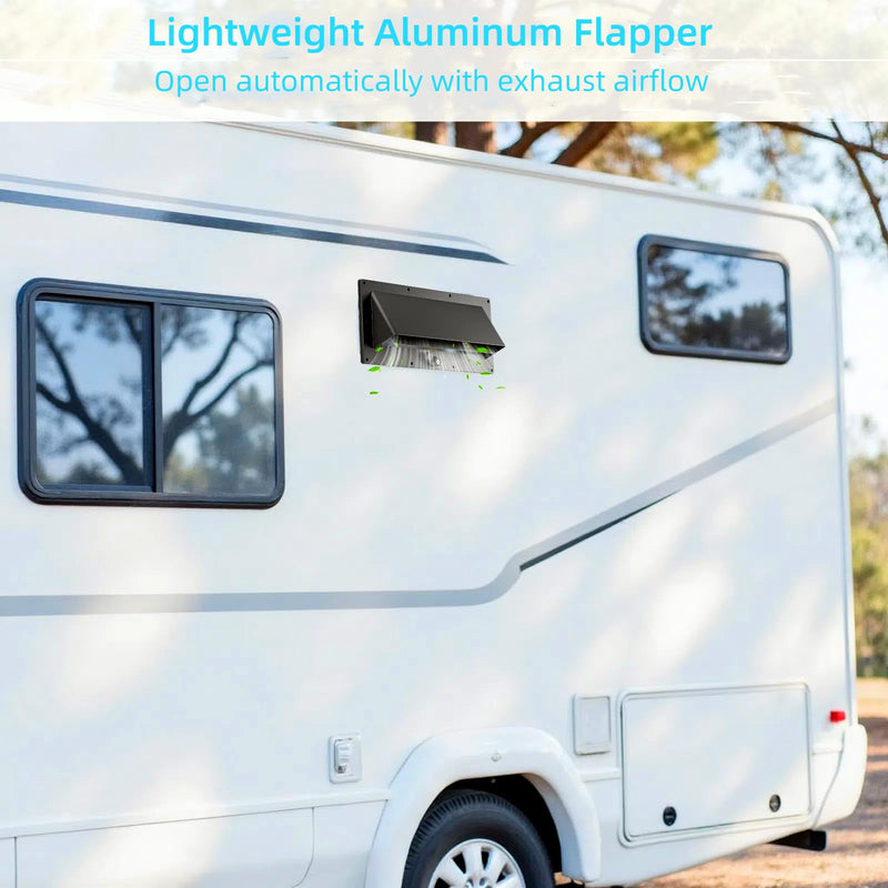 Aluminum RV Exhaust Range Hood Vent Cover with Adjustable Collar Depth Locking Damper Camper Stove Microwave Exterior Sidewall Ventilation Replacement Kit for Trailer Motorhome (Black) Black