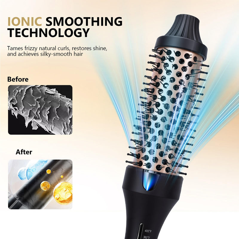 Thermal Brush 38mm Heated Round Brush for Curly Hair | One Step to Frizz-free Blowout Fast Heating 120-200℃ Adjustment Ceramic Ionic Technology Dual Voltage Lightweight & Portable